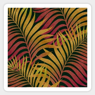 Red and yellow tropical palm leaves watercolor painting Sticker